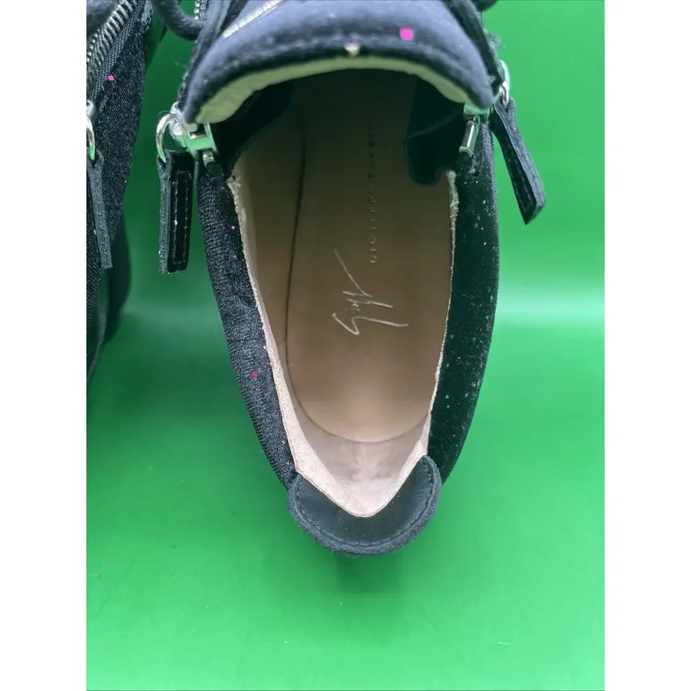 Designer Giuseppe Zanotti Kriss Wedge Sz 41 Black Patent Leather Velvet Glitter